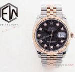 Swiss 3235 Rolex Datejust Black Fluted Motif 2-Tone Rose Gold Watch 36mm